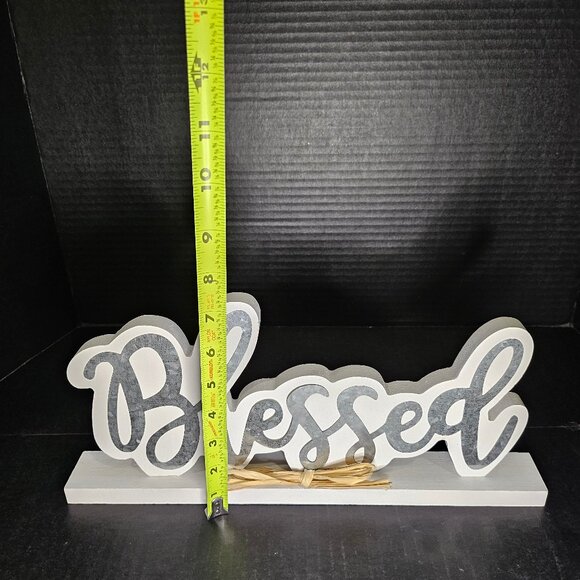 Hobby Lobby White Wood and Galvanized Blessed Script Lettering Tabletop Sign Wit - Picture 7 of 8